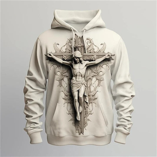 Newest Jesus Cross 3d Print Hooded, Spring Casual Long Sleeve, Oversized Street Clothing, Men Hoodies Sportwear Clothes
