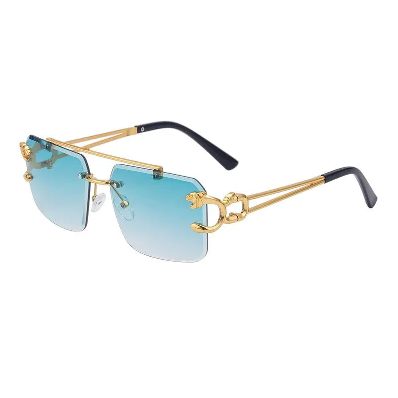 Fashion Metal Leopard Rimless Sunglasses Double Bridges Gradient Ocean Film Shades UV400 - Hiron Store