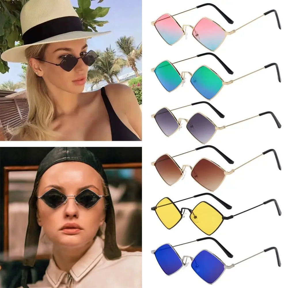 Retro Diamond Shape Sunglasses for Men & Women, Trendy Metal Quadrilateral Frame Shades UV Protection Film Sun Glasses