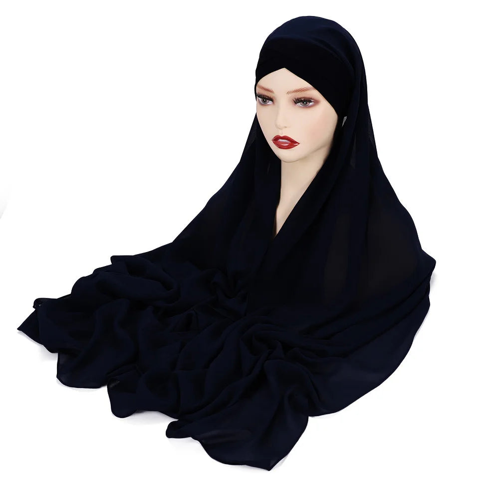 Instant Hijabs Chiffon Hijab Scarf With Cross Bonnet Brand Design Women Islamic Underscarf