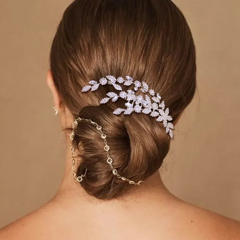 Luxury Bridal Leaf Hair Combs Rhinestone Crystal Headpiece Wedding Jewellery