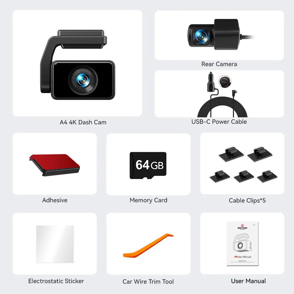 REDTIGER A4 Dash Camera Front and Rear 4k Dash Cam  Drive Recorder for WiFi GPS Car Dvr for 24H Parking