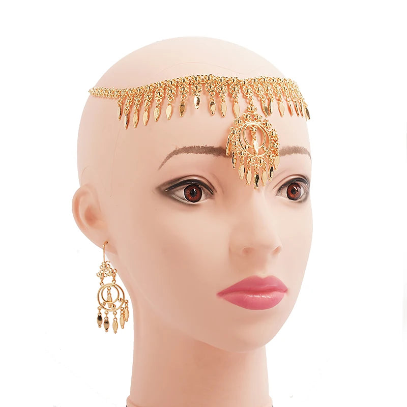 Gold Plated Tassels Hair Chain Arabic Luxury Wedding Bride Hair Jewellery maang tikka