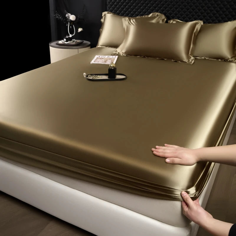 Solid Color Fashion Satin Fitted Sheet Rayon Mattress Cover with Elastic Band Bed Sheet Bedding 140x200 160x200