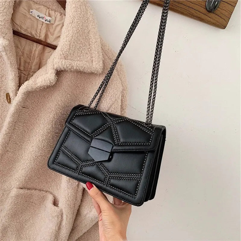 Yogodlns Vintage Rivet Chain Small Shoulder Bags For Women Flap PU Leather Fashion Small Square Crossbody Bag Designer Handbag - Hiron Store