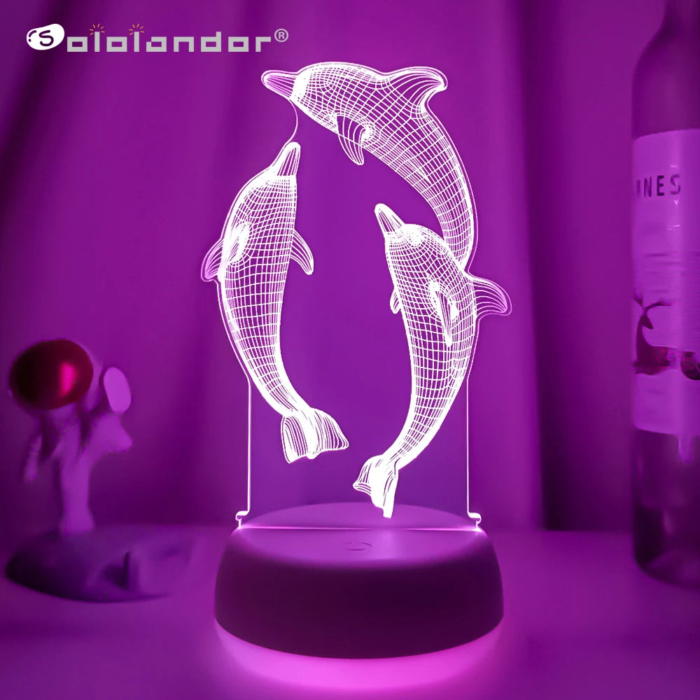 Remote Touch Control Table Desk Lamp Dolphin Night Lights Colour Change 3D LED Light for Kids