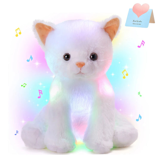 Glowing LED Light Toy Cat Doll Musical Stuffed Sleeping Throw Pillow for Girls Kids Children