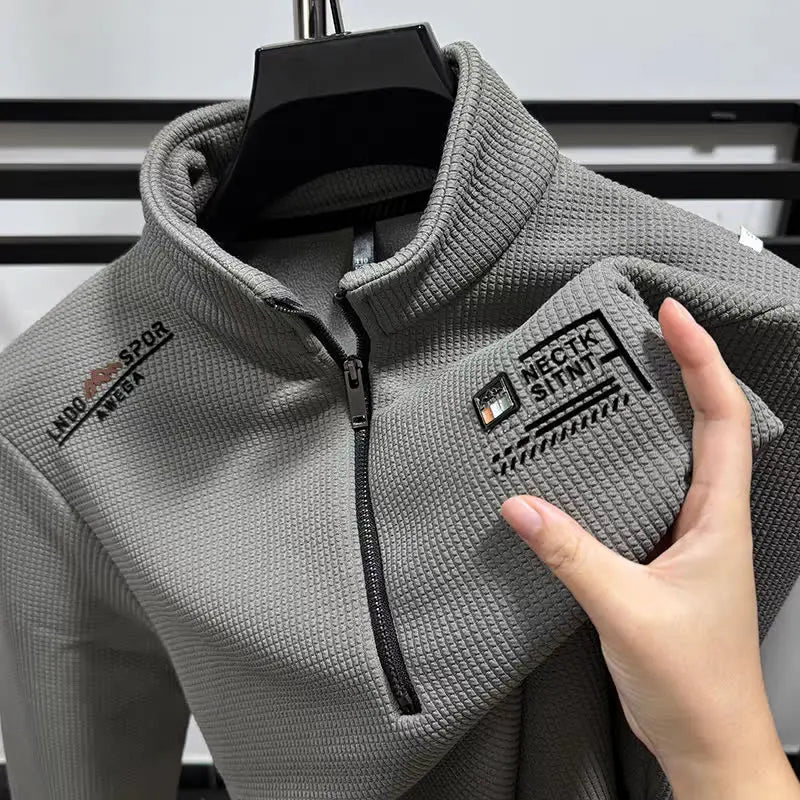 Men's Casual Fce Lined Hoodie Heavy weight High End  Color Winter Warm f Zipper Stand Collar Comfortable Home Clothes