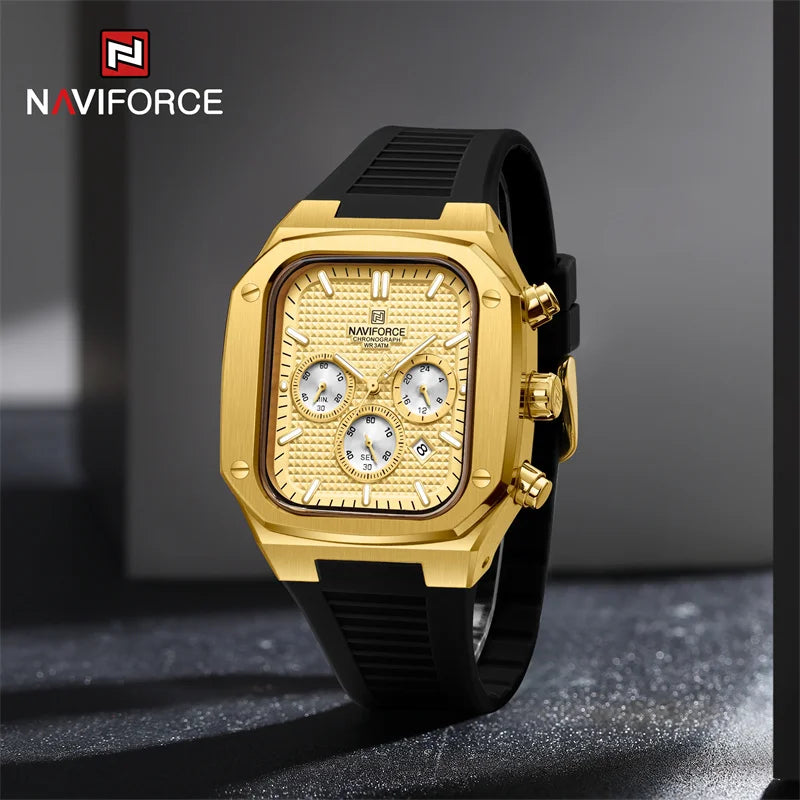 NAVIFORCE Gold Watches for Men Fashion Silicone Strap Quartz Wristwatch Clock