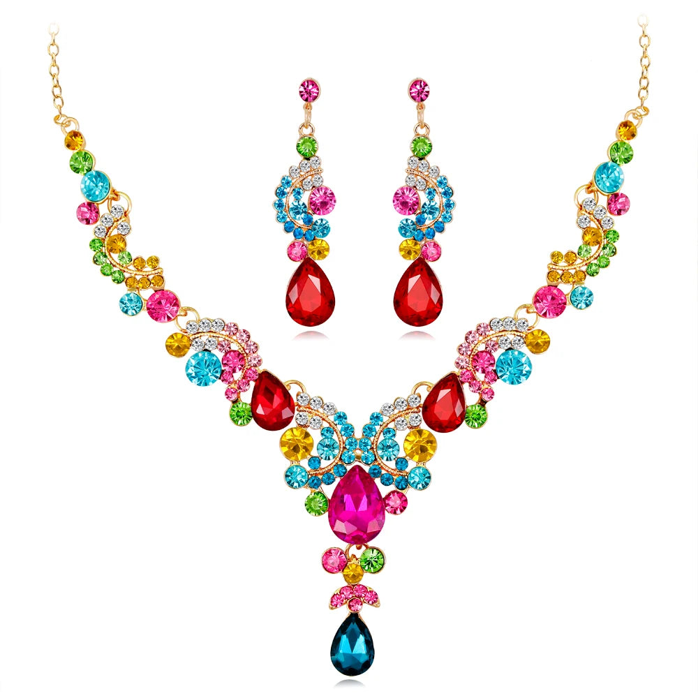 New hot selling bridal necklace earrings stylish high-end wedding party jewelry two-piece set - Hiron Store