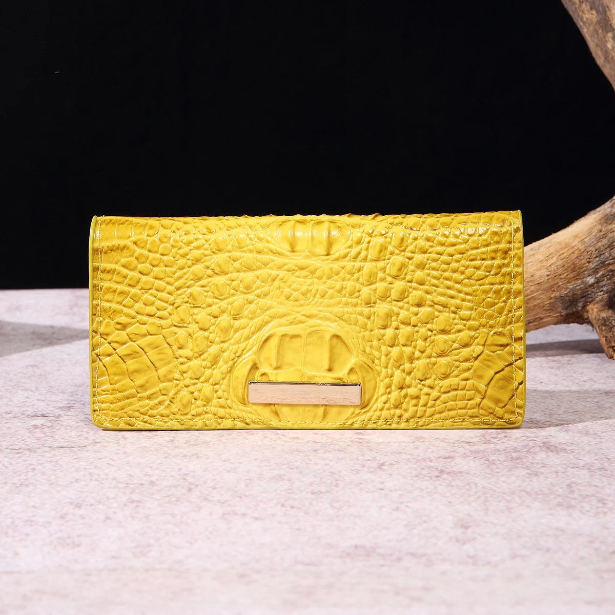 Simple and fashionable crocodile pattern solid color block wallet