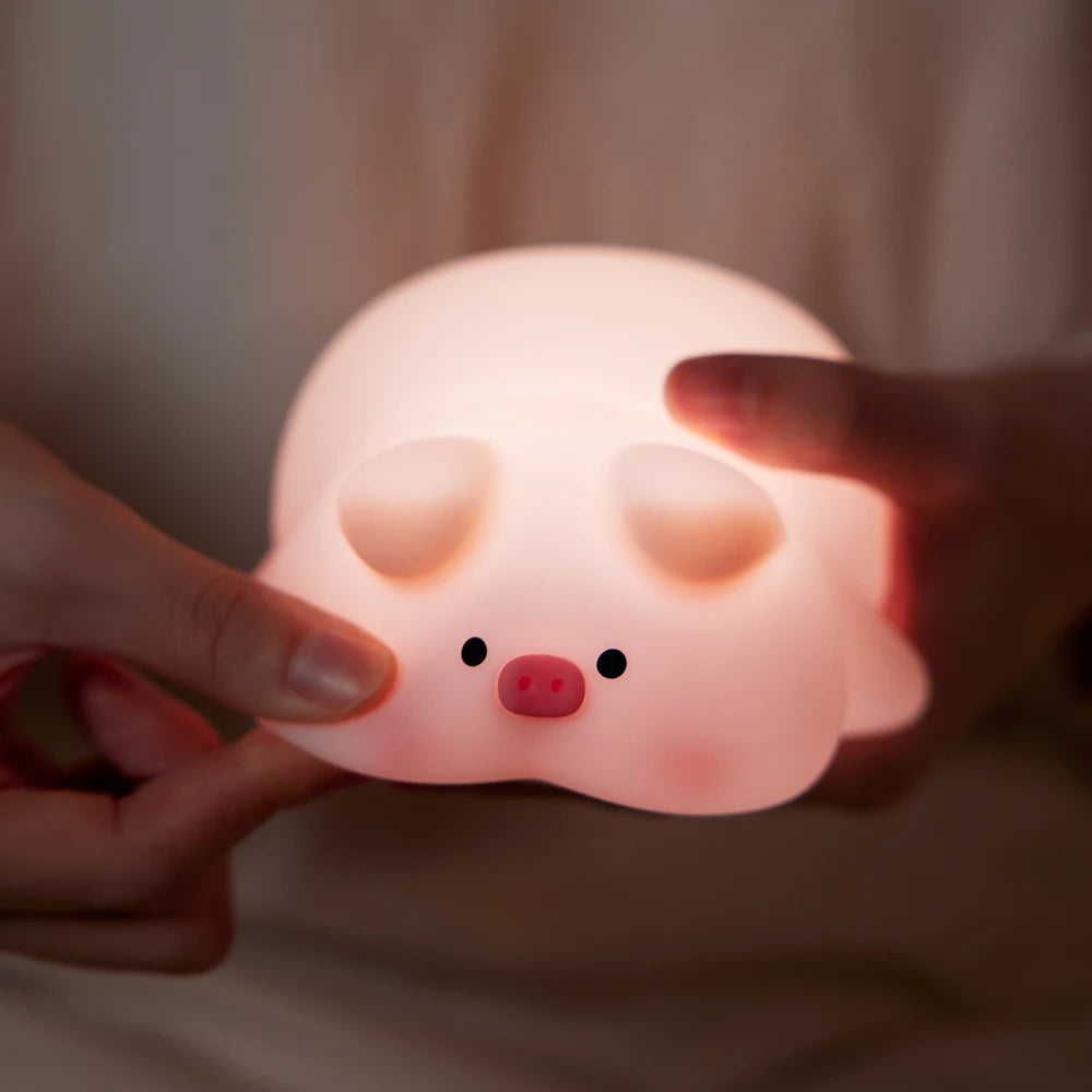 Pink Piggy Cute LED Silicone Night Pat Lamp Room Decoration USB Children's Night Light