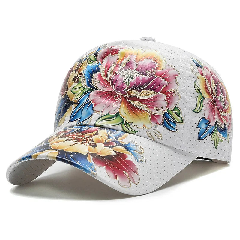 Spring/Summer Quick Drying Baseball Cap Men's & Women's Outdoor Beach Camping Sun Hat Printed Chinese Style Flower Sun Hat