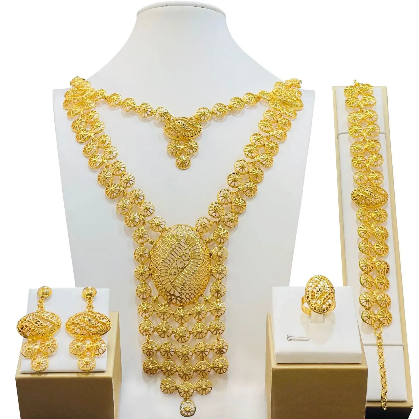 Indian Bridal Jewelry Sets For Women Wedding Ethiopian 24K Gold Plated Necklace And Earing Jewellery