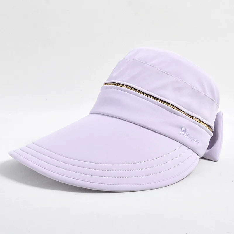 Women's Summer Sun Hat Removable Zipper Cap Top Anti-UV Foldable Big Brim Visor Cap for Cycling