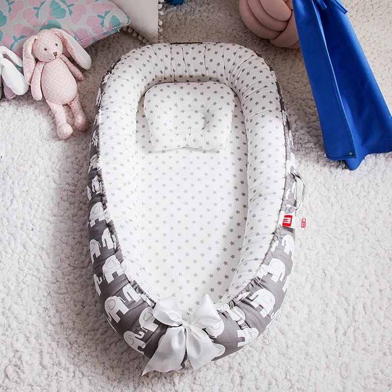 85*50cm Baby Nest Bed with Pillow Portable Crib Travel Bed Infant Toddler Cotton Cradle for Newborn Baby Bed Bassinet Bumper - Hiron Store