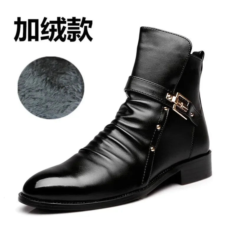 Men's Leather Boots British High Quality Top Business Shoes Casual Male Boots Black