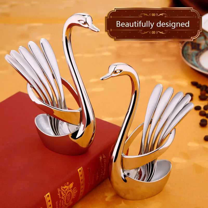 Portable fork and spoon cutlery set   with swan rack table fork and spoon storage rack cutlery sets