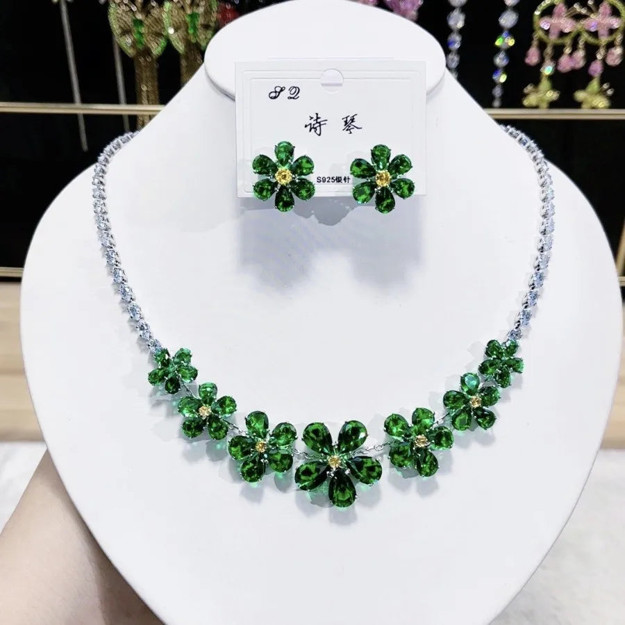 Women Colorful Fashion Zircon Necklace Earrings 2025