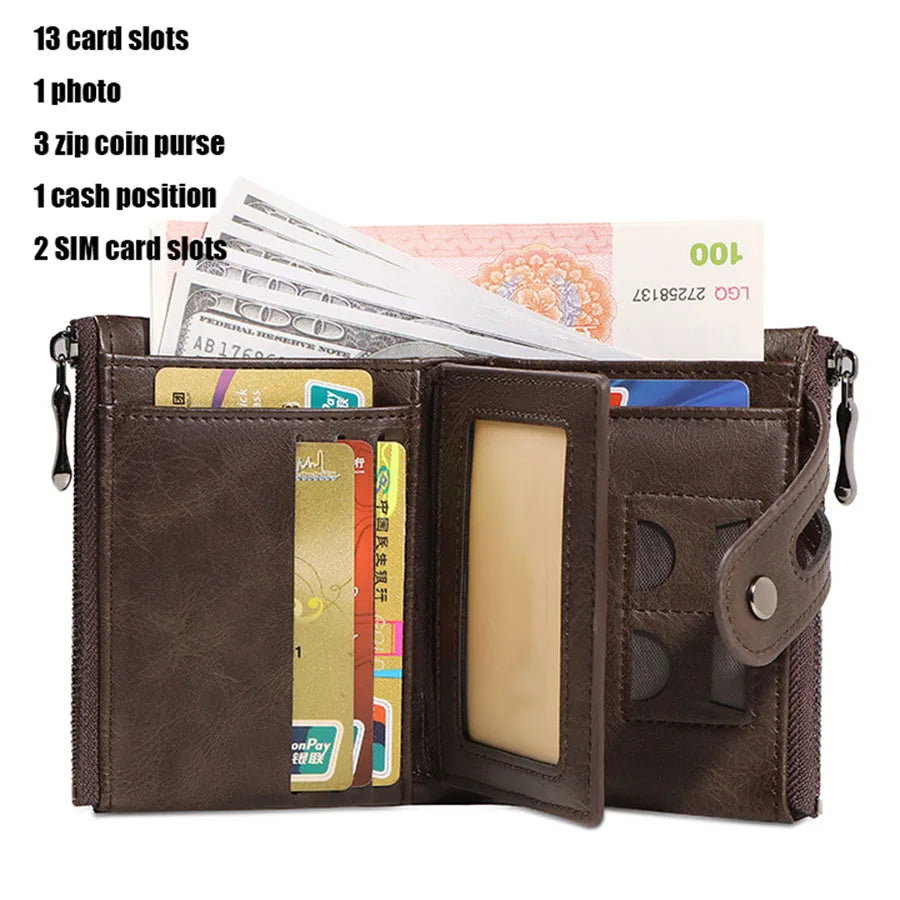 Classic retro Chain Wallet RFID Anti-Theft Leather Wallet