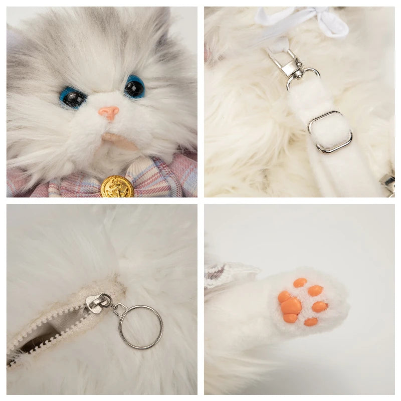 Cute Simulated Cat Designer Backpack Women Kawaii Soft Plush Backpack Purse School Bag Gift for Girls