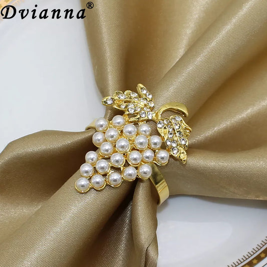 Dvianna 6Pcs Pearl Napkin Rings Grapes Fruit Napkin Holder Rings for Christmas Wedding Dinner Party Table Decor HWP02 - Hiron Store