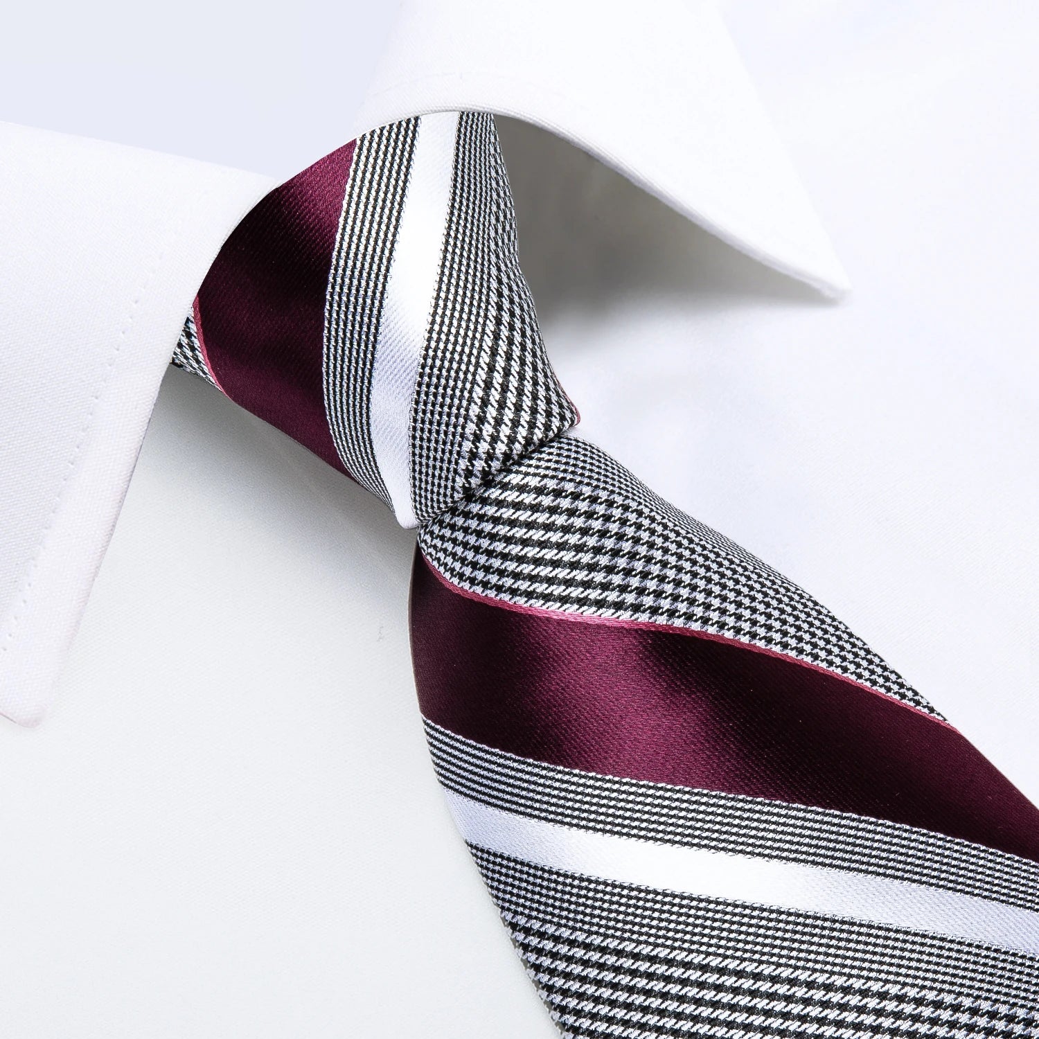 Striped Tie For Men Red Wine White Silk Wedding Tie