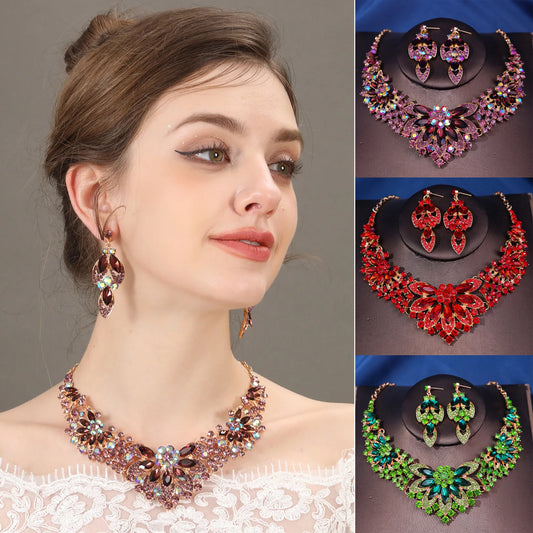 Gorgeous Purple Crystal Jewellery Sets Earrings Necklaces Set Fashion Jewelry