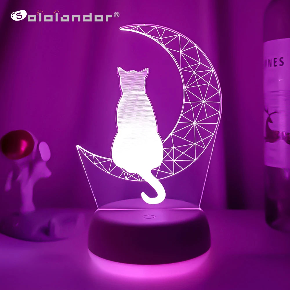 3D Acrylic Led Night Light Moon Cat Figure Nightlight Home Decor Table Lamps