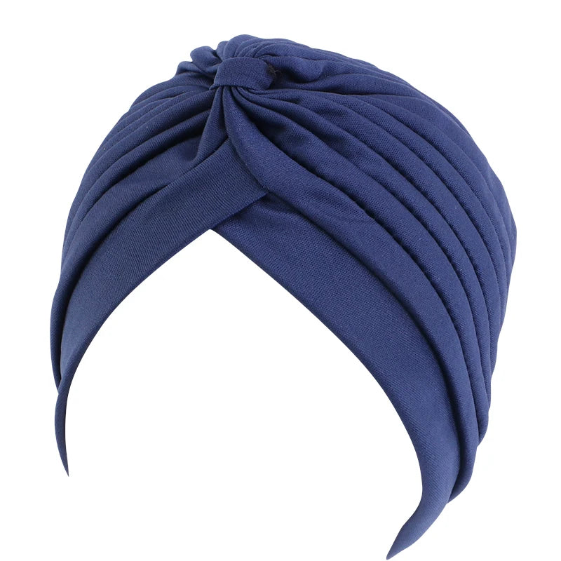 New Flower Decoration Turban, Solid Color Women's Head Wrap, Fashion Headwear, Bandana Cap