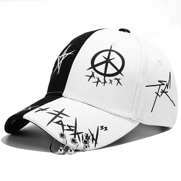 Women Baseball Cap Black White Graffiti with Ring Circle Snapback Hats for Men Women Unisex Dad Hat Adjustable Korean Style Caps