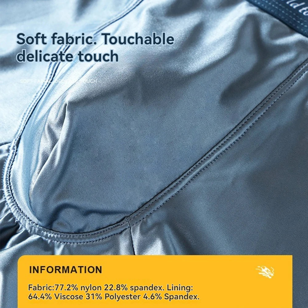 3PCS/Pack Luxury Ice Silk  Boxers  Smooth Cool Solid Men's Underpants Breathable Mesh  Underwear