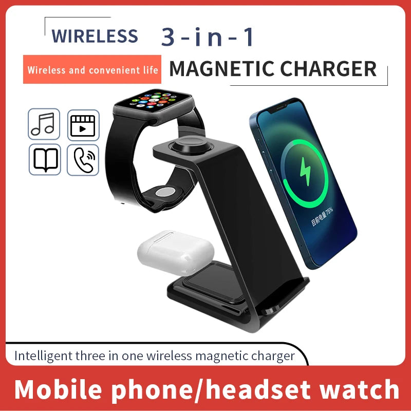 30W 3 in 1 Wireless Charger Stand for iPhone 15 14 13 12 11 X XR Apple Watch 6 7 8 iWatch Airpods Pro Fast Charging Dock Station - Hiron Store