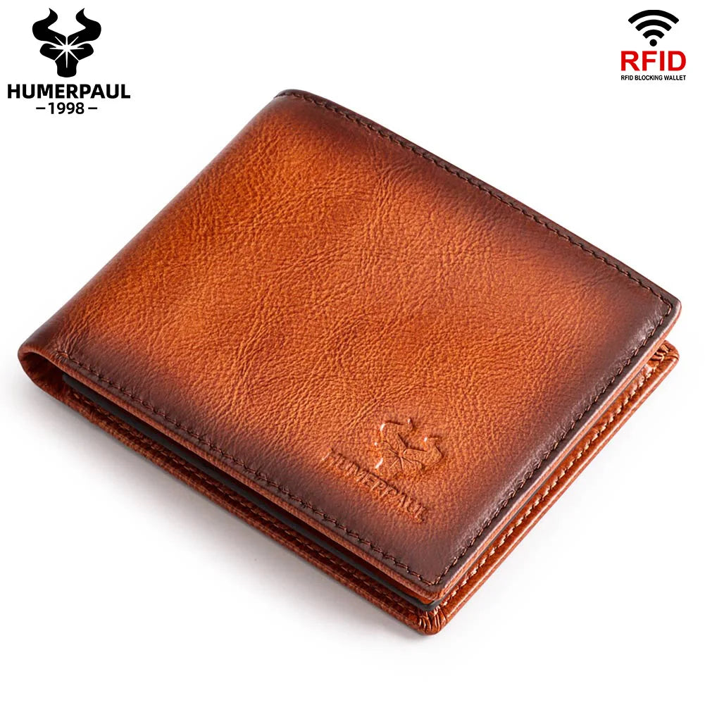 Wallet for Men Genuine Leather RFID Blocking Bifold Stylish Card Holder Purse with ID Window Classic Money Bag