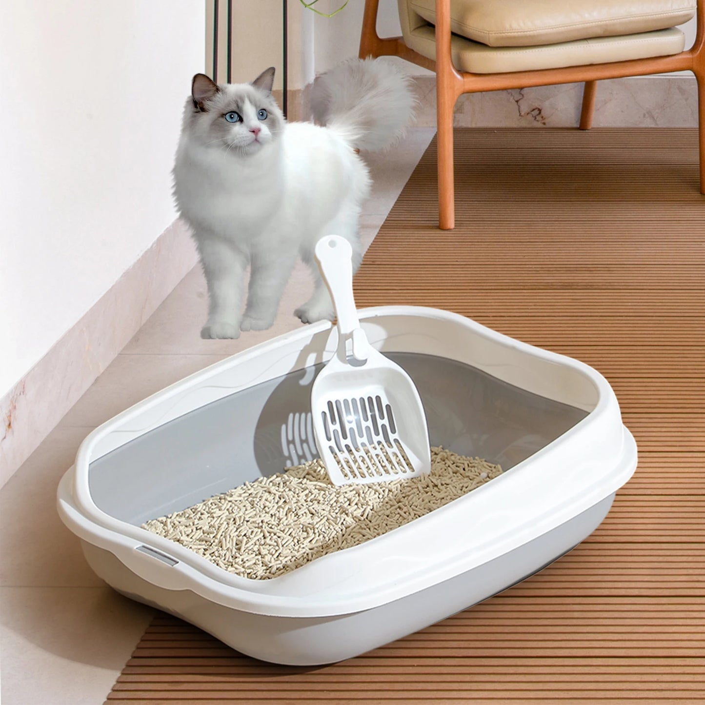 Cat Litter Box Portable Bedpan Removable Semi Closed Kitty Litter Pan Potty Toilet for Rabbit Medium Large Cats Small Animals - Hiron Store