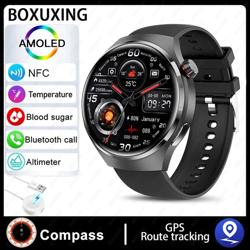 2024 New GPS Smart Watch Men GT4 Pro 360*360 HD Screen Heart rate IP68 Waterproof Blood Sugar Smartwatch BT Call NFC Watch 4 Pro - Hiron Store