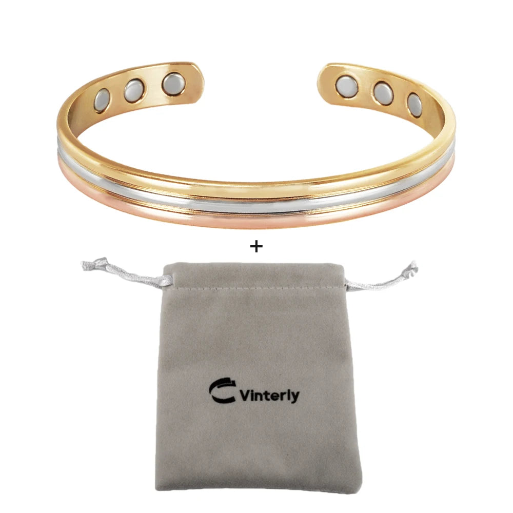 Copper Bracelets Magnetic Therapy Arthritis Lines Adjustable High Magnet Open Cuff 8mm Bangles Resizable Jewellery