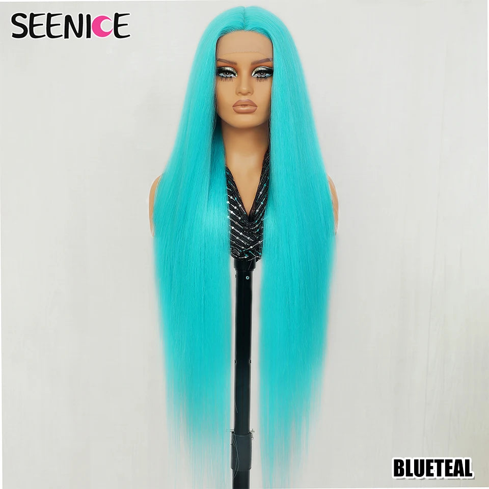 40Inch Straight Lace Front Wig Synthetic T-Part 13x4x1 Heat-resistant Fiber Ombre Ginger Copper Lace Frontal Wigs