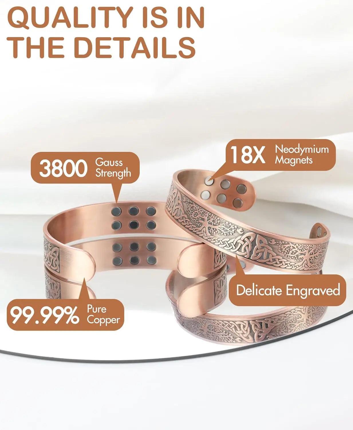 Copper Magnetic Bracelets for Men Women with Neodymium Magnets Tree of Life Pure Copper Cuff Bangle Jewellery Gift