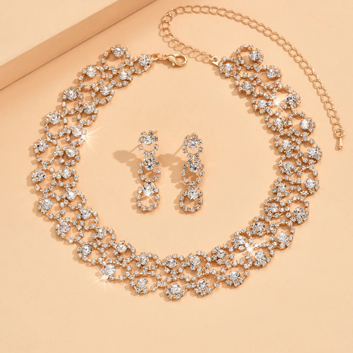 Women's Jewelry Set Rhinestone Earrings Necklace New Wedding Party Luxury Fashion