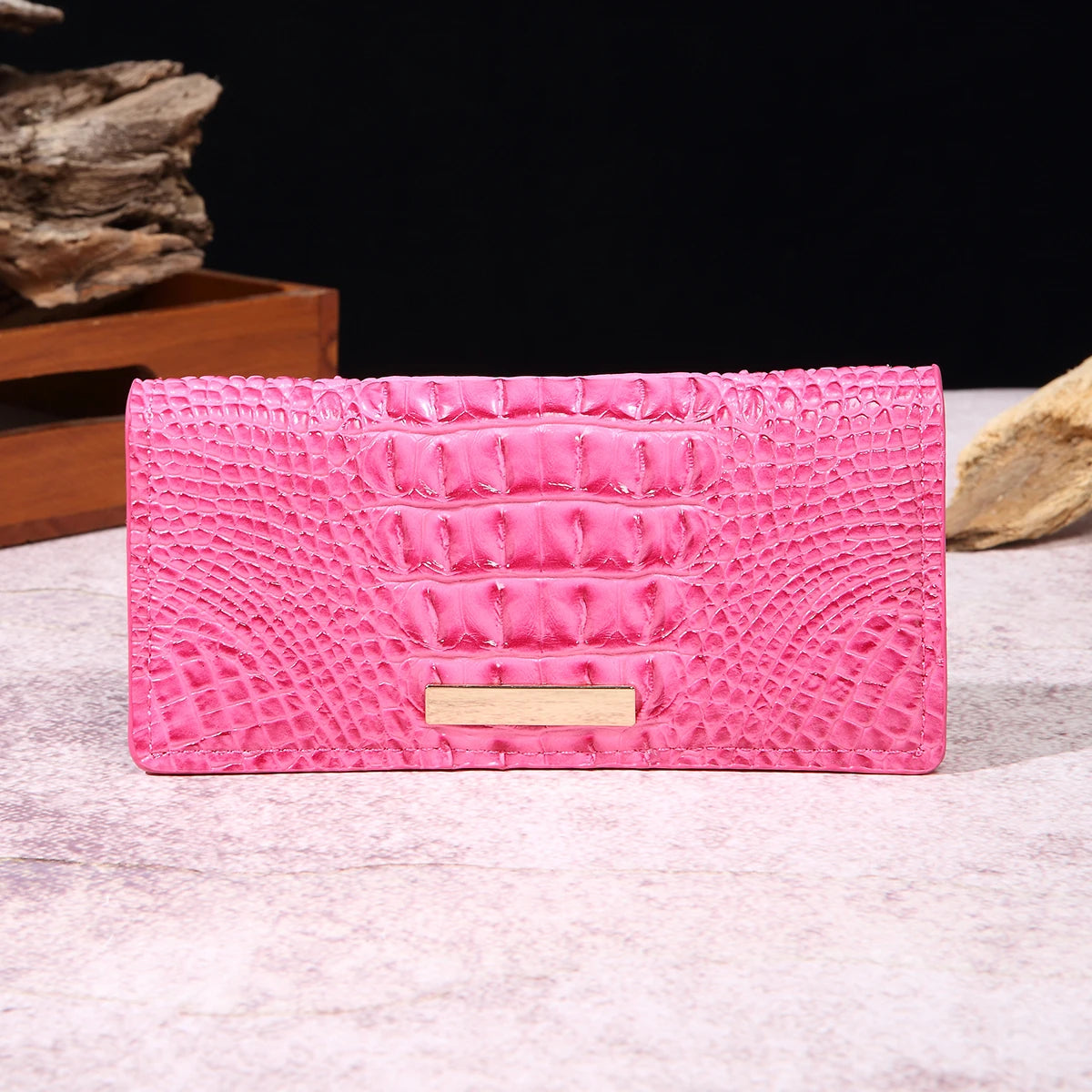 Simple and fashionable crocodile pattern solid color block wallet