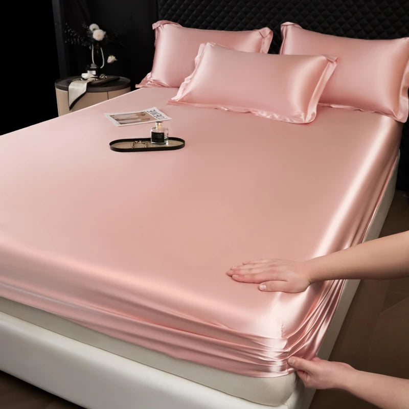 Solid Color Fashion Satin Fitted Sheet Rayon Mattress Cover with Elastic Band Bed Sheet Bedding 140x200 160x200