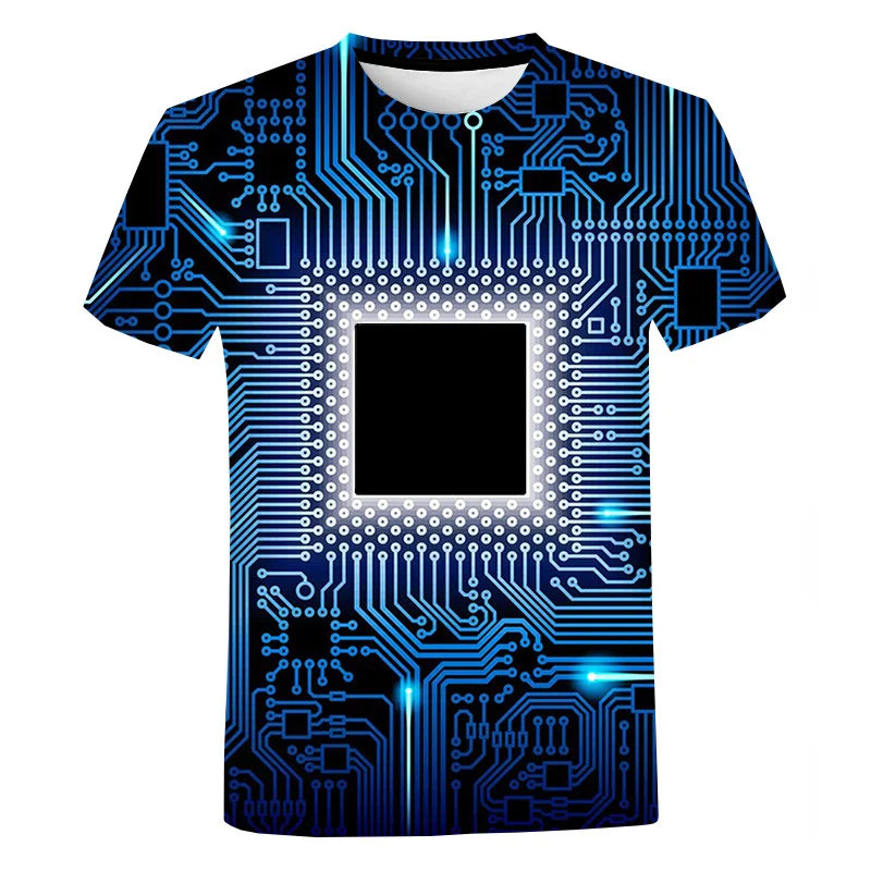 3D Printed Circuit Board Graphic T Shirt for Men Summer Casual T-shirt Casual Electronic Chip Creative Tee Shirts Women Gym Tops - Hiron Store