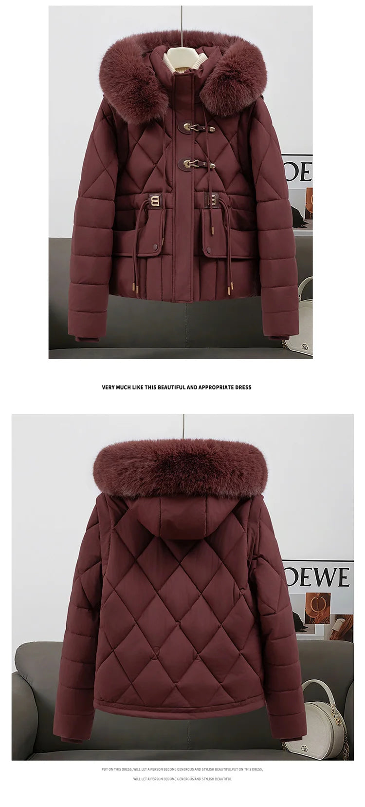 2026 New Women's down Cotton Jacket Short Thickened Large Fur Collar Loose Winter Coat