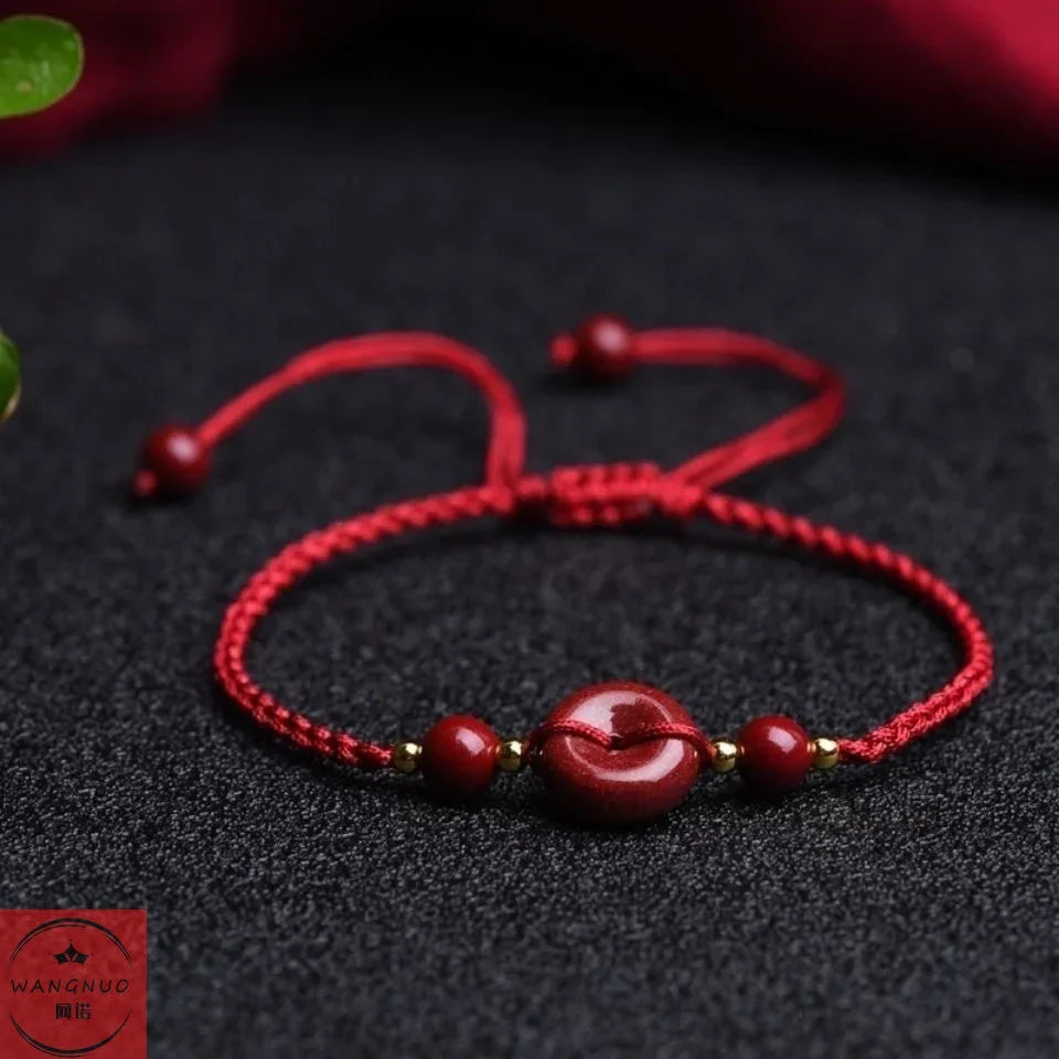 Customized Natural Red Cinnabar Yin Yang eight trigrams Beads Bracelet