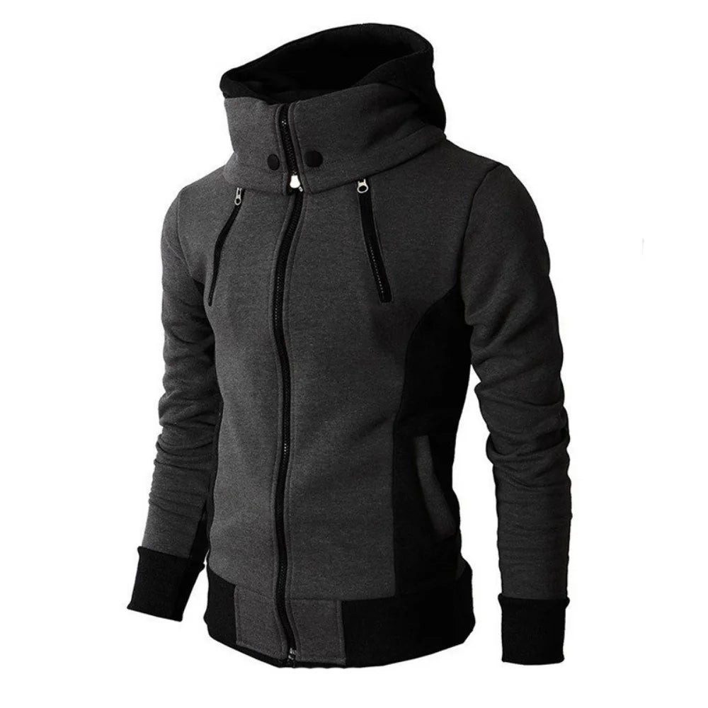 Men Jackets Fleece Coats Bomber Jacket Scarf Collar Fashion Outwear Slim Fit Hoody