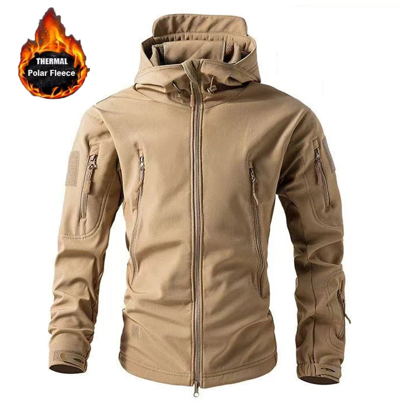 Men's Winter Autumn Warm Fleece Cargo Jackets Softshell Hooded Windproof Coat Outdoor Hiking & Camping M-5XL