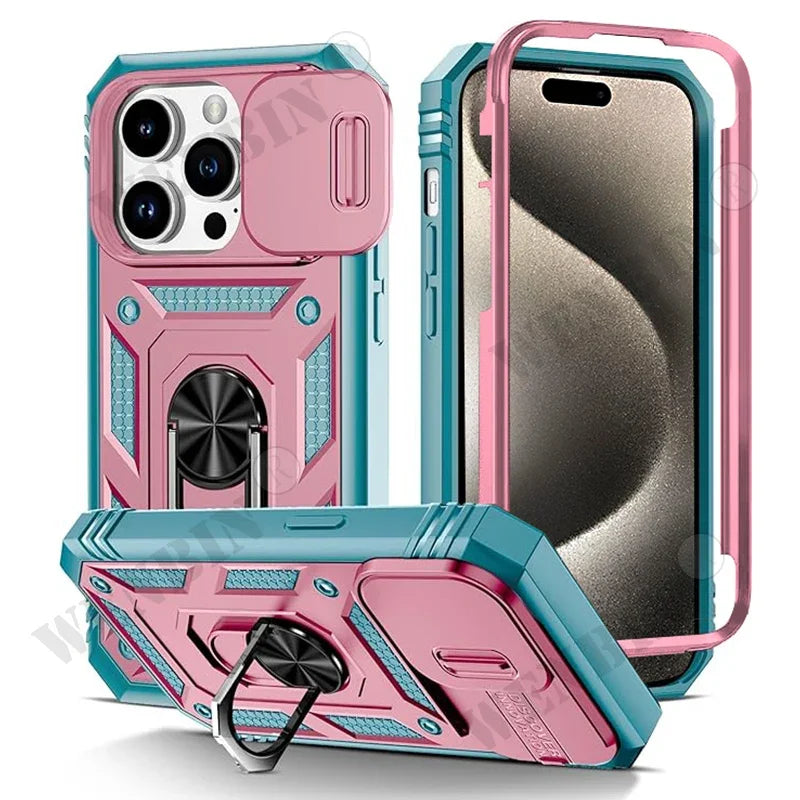 Case For iPhone 16 15 14 13 12 11 Pro Max Plus Mini XS XR X 8 7 Plus Heavy Duty with Camera 360 Degree Kickstand Cover