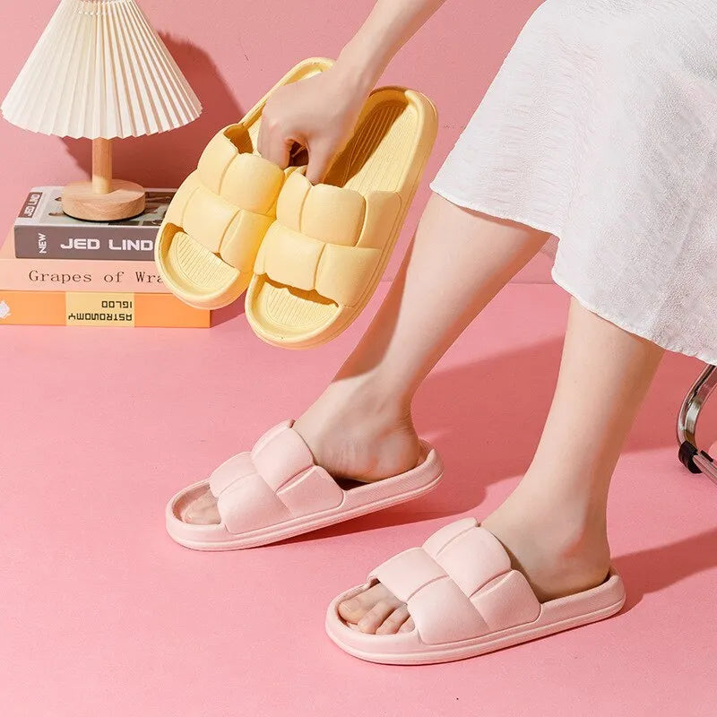 1PC Thick Flat Bottom Bathroom Home Slippers Fashion Soft Sole EVA Indoor Lady Sandals 2023 Summer Non Slip Flip Flops - Hiron Store