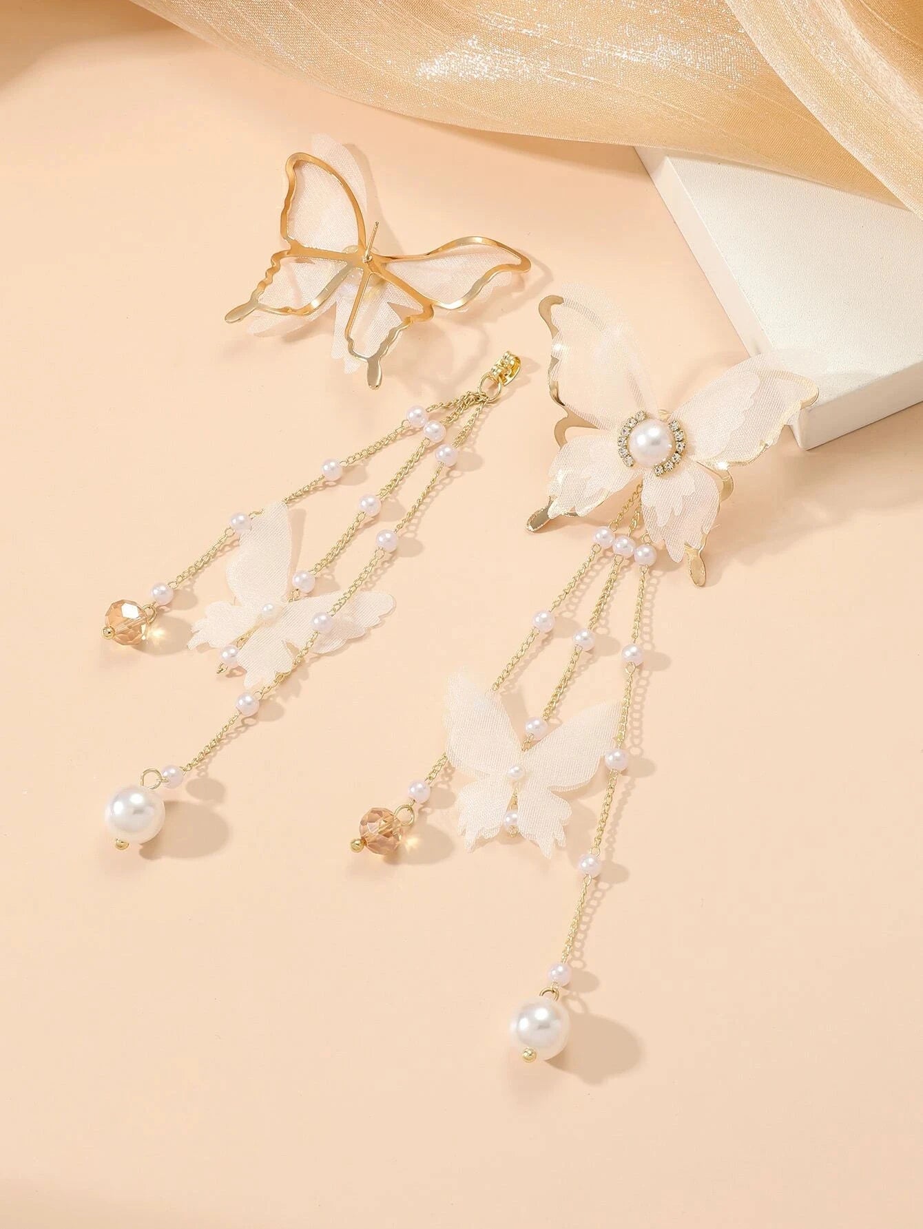 Butterfly & Faux Pearl Drop Earrings - Hiron Store